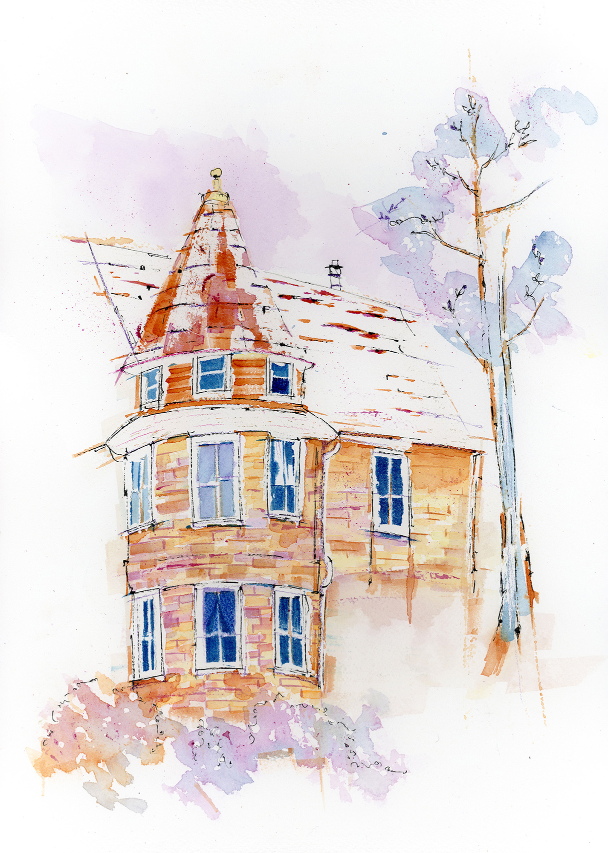 Custom Vancouver house portrait painted in watercolour and ink